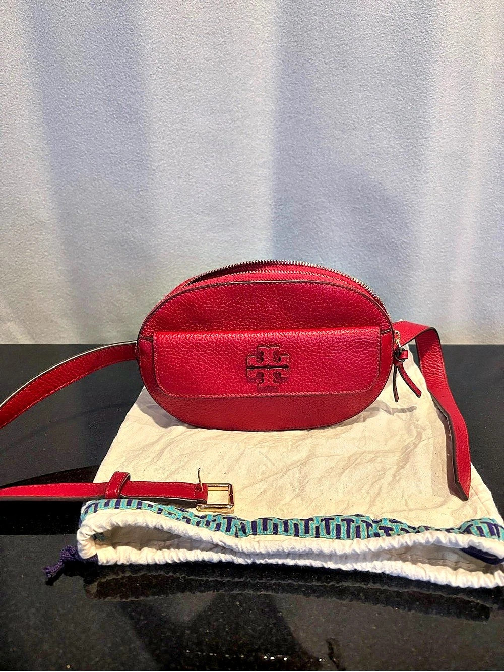 Authentic Tory Burch Taylor Pebbled Leather Belt Bag Fanny Pack waist bag